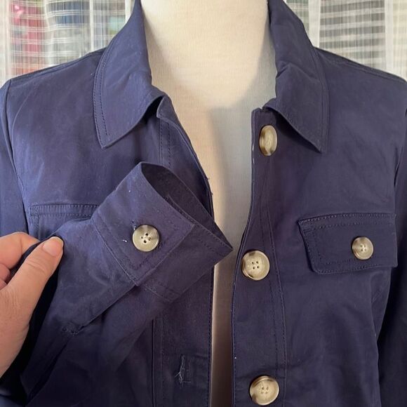 NWT Appleseed’s Navy Blue Button Up Cargo Jean Style Jacket Women’s Medium - Picture 5 of 9
